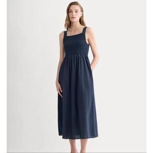 Everlane Navy Blue The Gauze Smocked Dress Size Medium